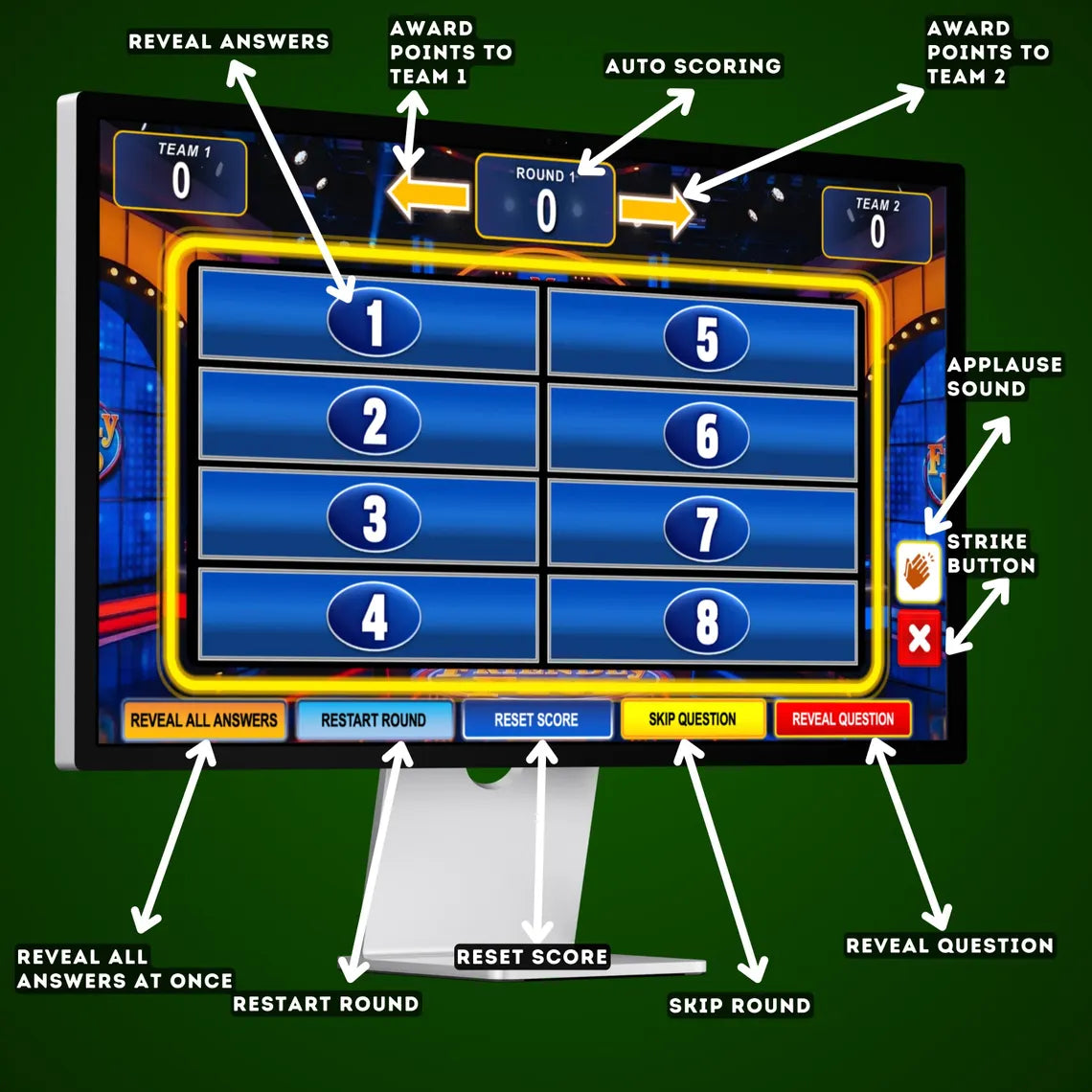 Friendly Feud Family Game Night, Editable Powerpoint Game Show with Auto Score, Party Games for Adults & Families