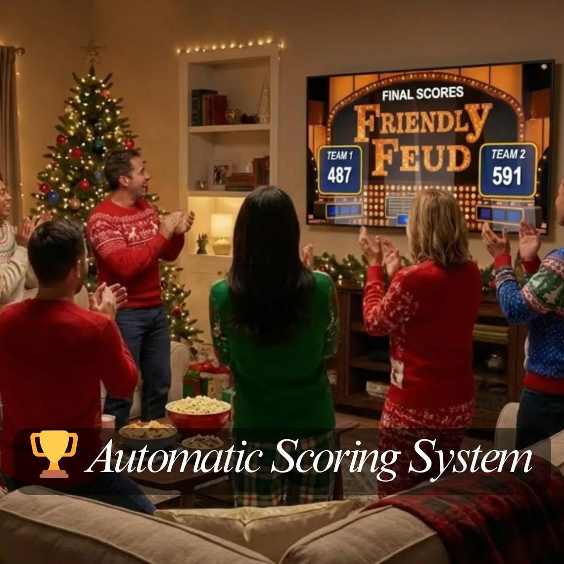 Friendly Feud Family Game Night, Editable Powerpoint Game Show with Auto Score, Party Games for Adults & Families