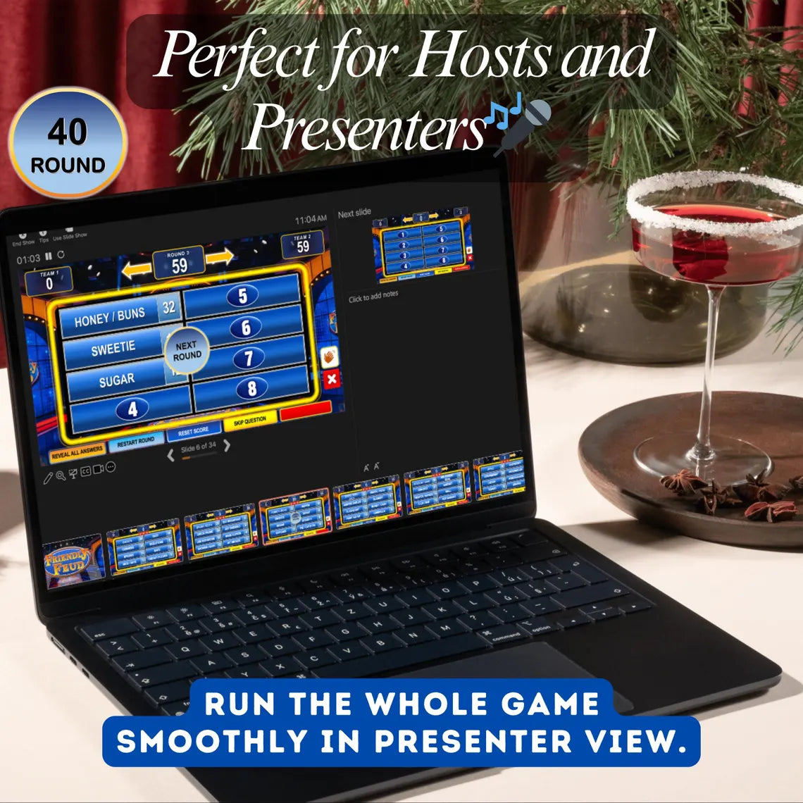 Friendly Feud Family Game Night, Editable Powerpoint Game Show with Auto Score, Party Games for Adults & Families