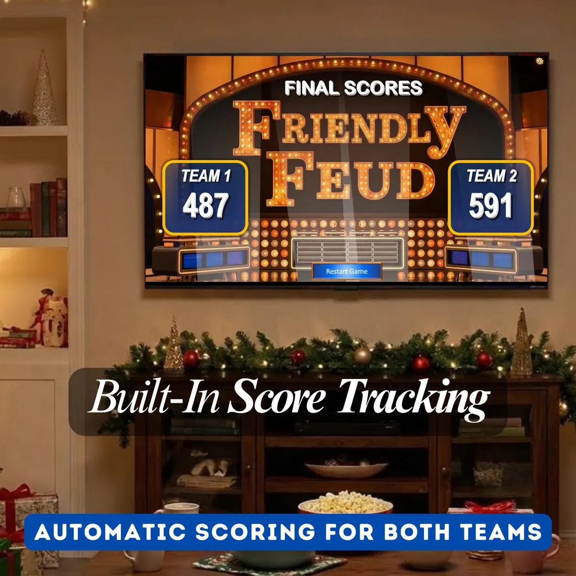 Friendly Feud Family Game Night, Editable Powerpoint Game Show with Auto Score, Party Games for Adults & Families