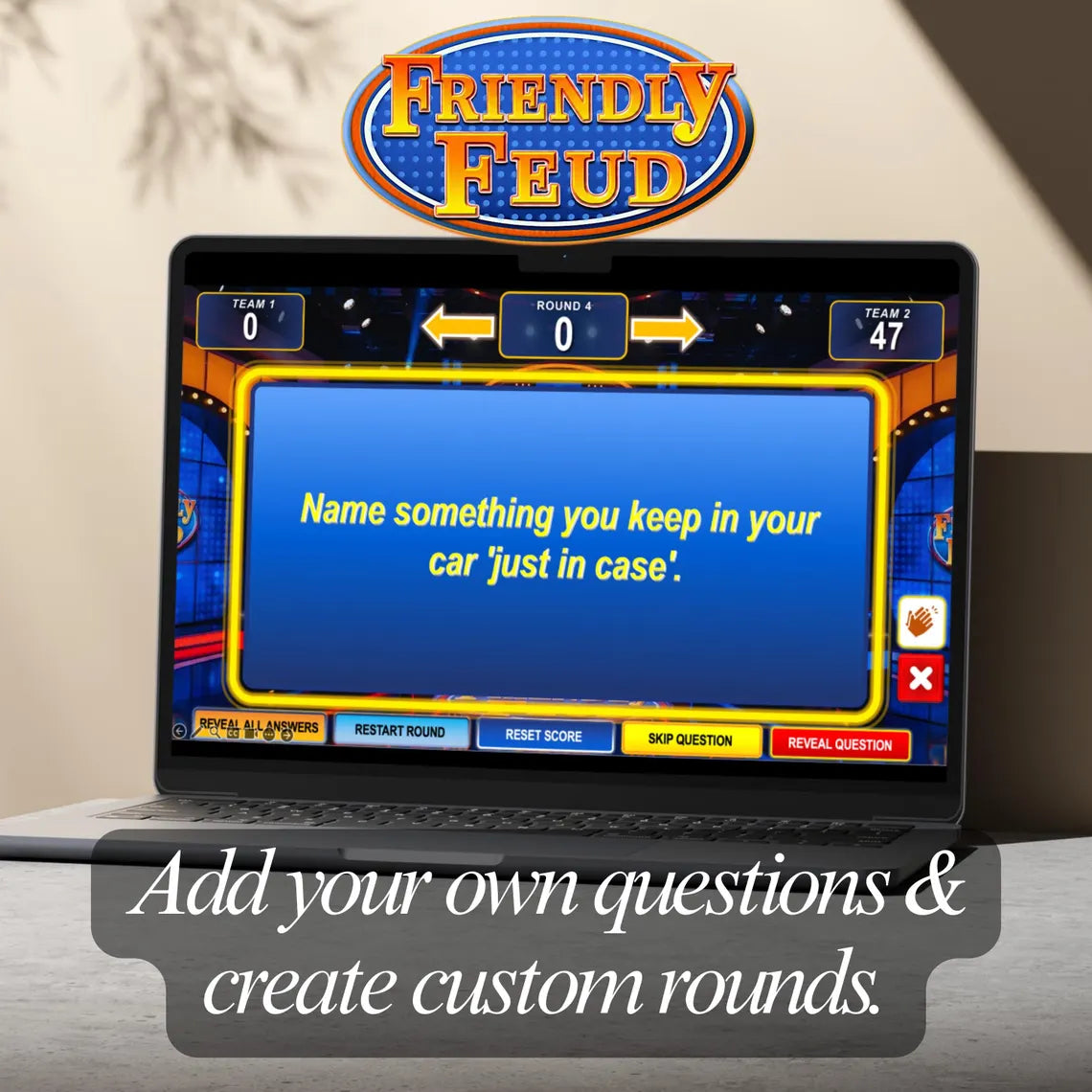 Friendly Feud Family Game Night, Editable Powerpoint Game Show with Auto Score, Party Games for Adults & Families