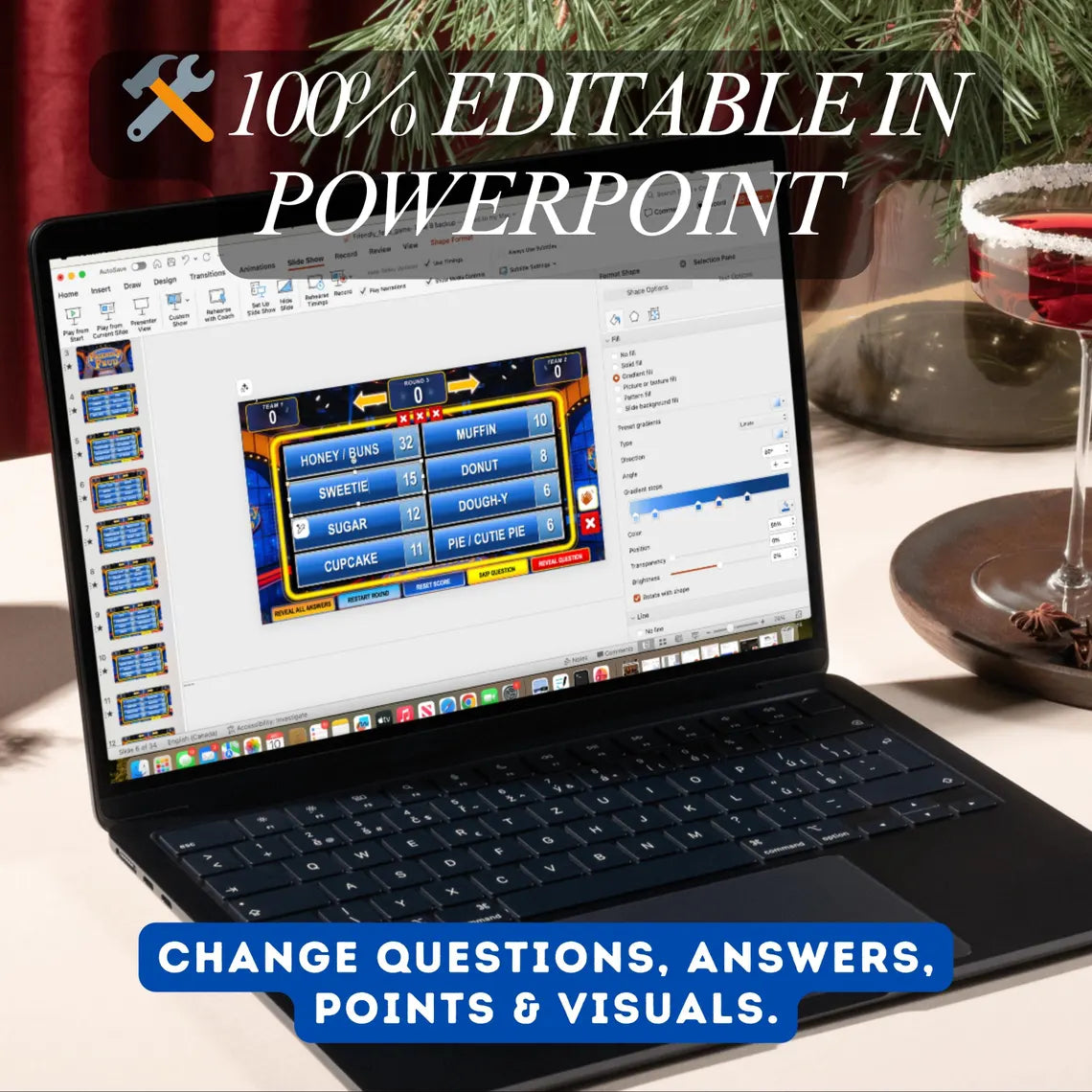 Friendly Feud Family Game Night, Editable Powerpoint Game Show with Auto Score, Party Games for Adults & Families