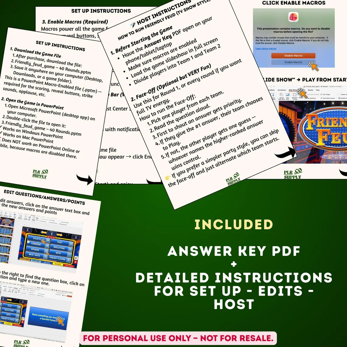 Friendly Feud Family Game Night, Editable Powerpoint Game Show with Auto Score, Party Games for Adults & Families